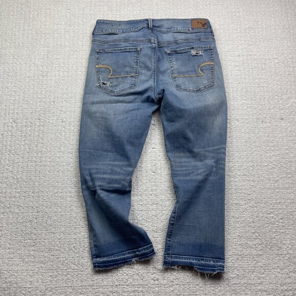 American Eagle Super Stretch Artist Crop Jeans Women’s Sz 12 Distressed Denim - Picture 10 of 13